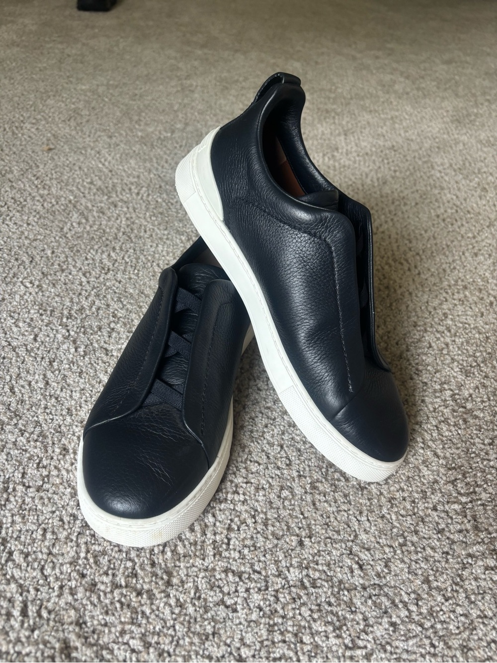 ZEGNA Triple Stitch Leather Slip-On Sneakers